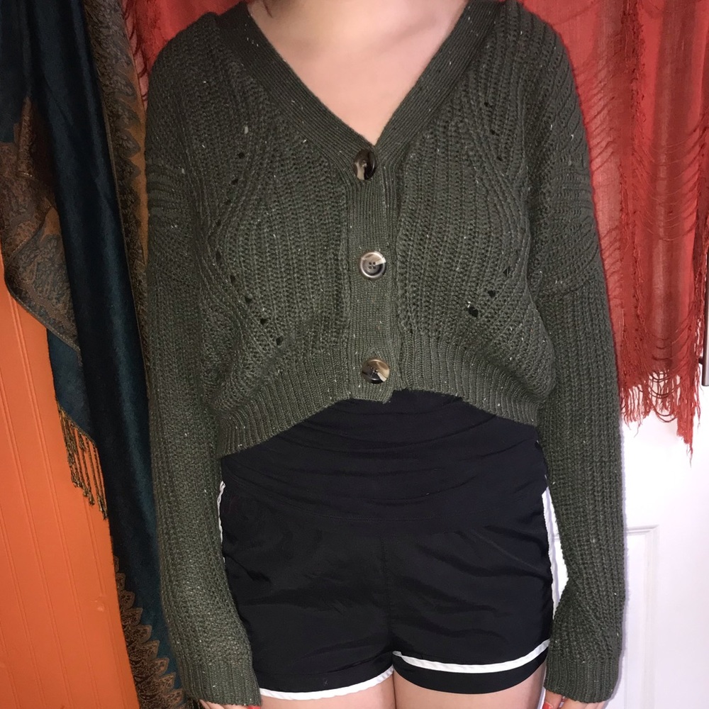 Olive button up knit cardigan